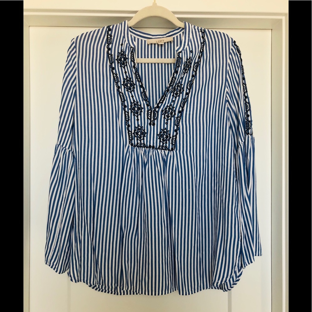 LOFT Embroidered Bell Sleeve Tunic